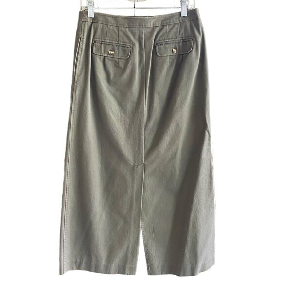 TALBOTS Sz 8 Skirt Cotton Long Neutral Minimalist Academia Back Slit Sage Modest - Picture 7 of 9